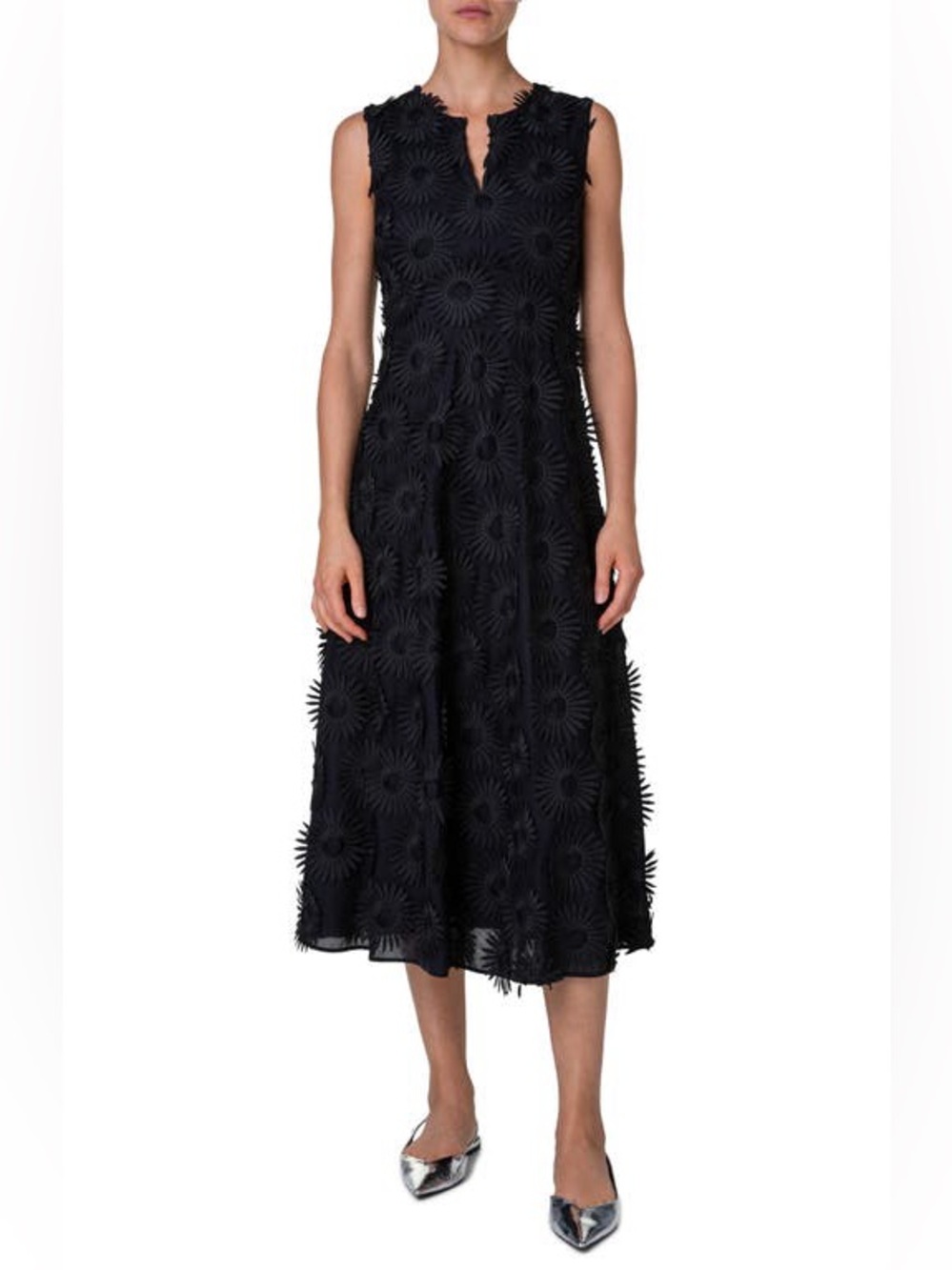 Akris Punto New Hello Sunshine Superpose Embroidered Midi Dress Size US 2